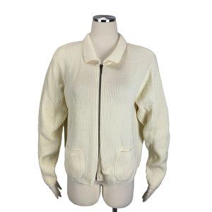 Just Clothes Medium Ivory Cardigan Sweater Zipper Cotton Pockets